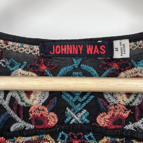 Johnny Was Dulci Tunic Black Size Medium Floral Embroidered Red Long Sleeve - Picture 2 of 5